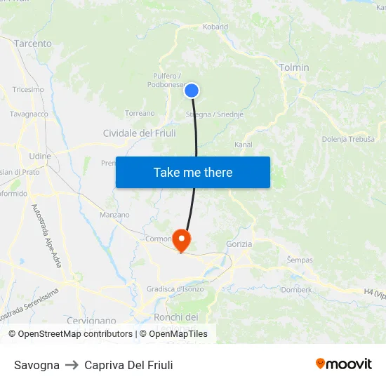 Savogna to Capriva Del Friuli map
