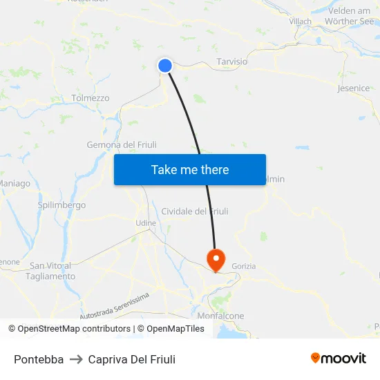 Pontebba to Capriva del Friuli map