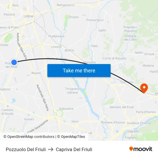 Pozzuolo del Friuli to Capriva del Friuli map