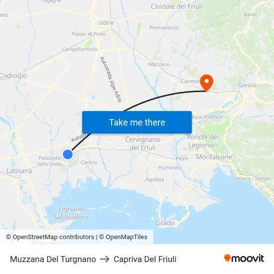 Muzzana del Turgnano to Capriva del Friuli map