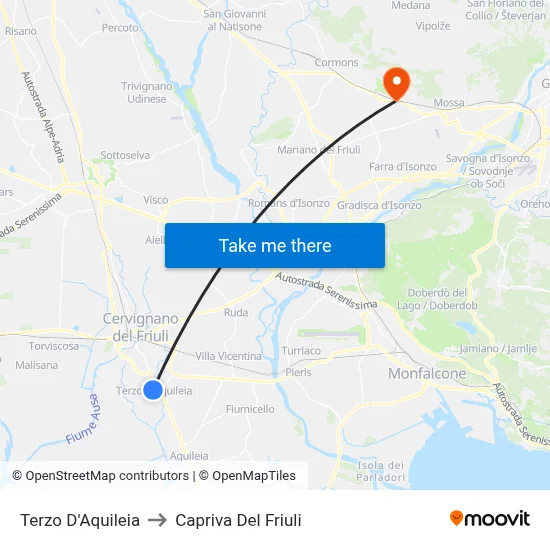 Terzo d'Aquileia to Capriva del Friuli map