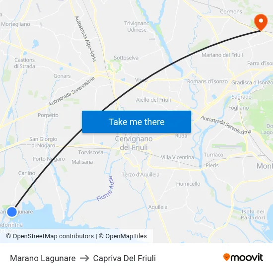 Marano Lagunare to Capriva del Friuli map