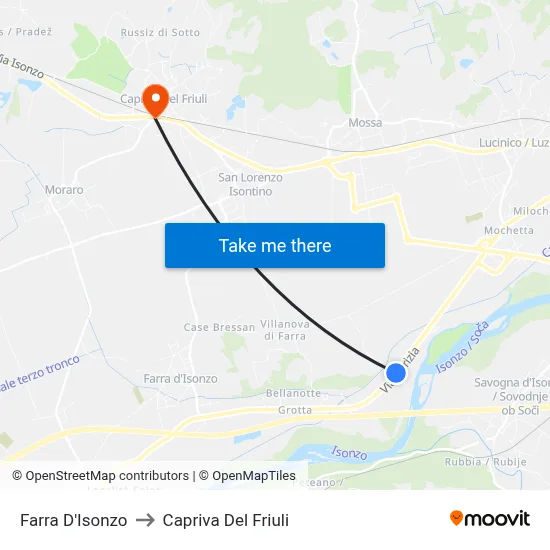 Farra d'Isonzo to Capriva del Friuli map