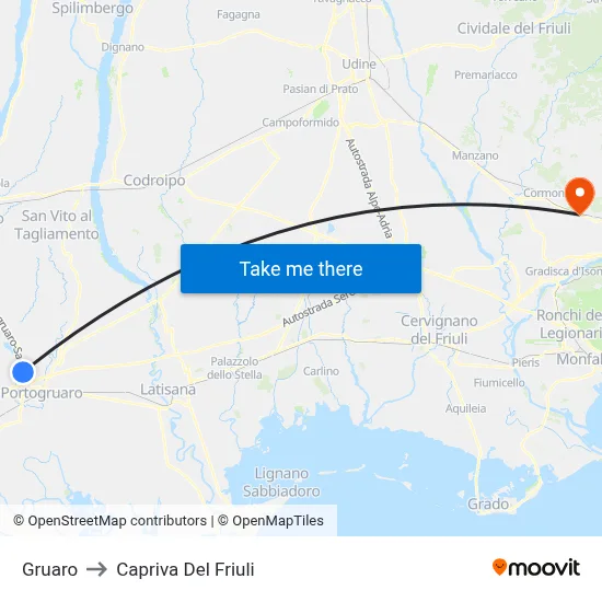 Gruaro to Capriva del Friuli map