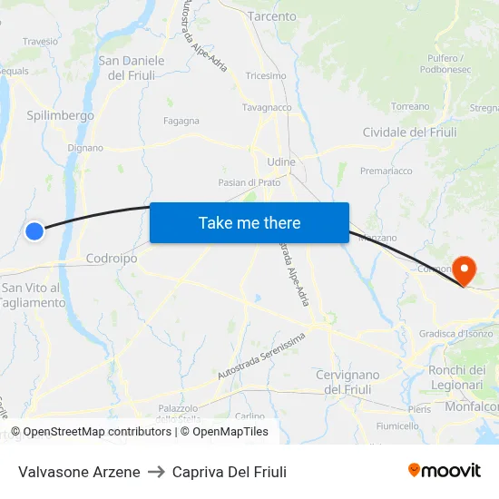 Valvasone Arzene to Capriva Del Friuli map
