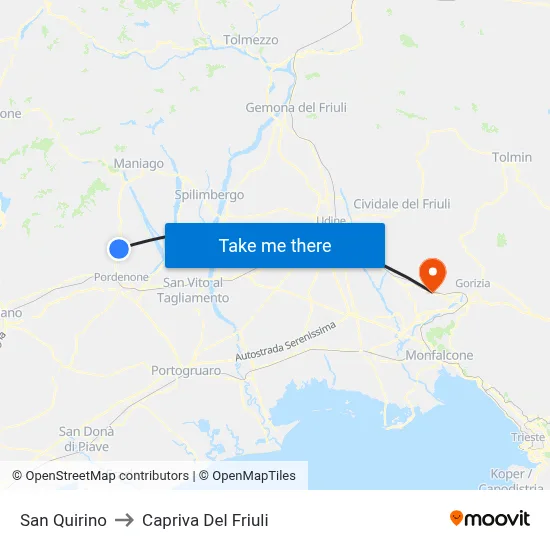 San Quirino to Capriva del Friuli map