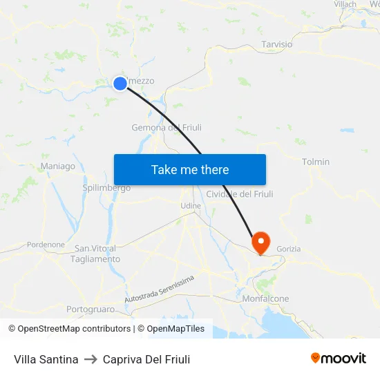 Villa Santina to Capriva del Friuli map