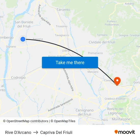 Rive d'Arcano to Capriva del Friuli map