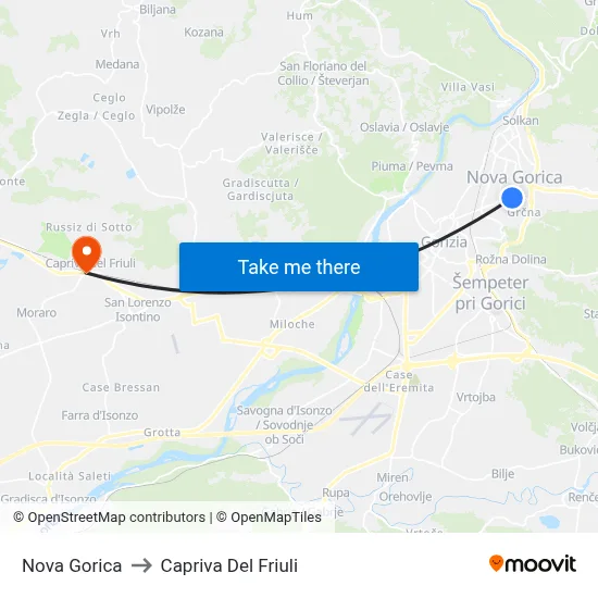 Nova Gorica to Capriva del Friuli map