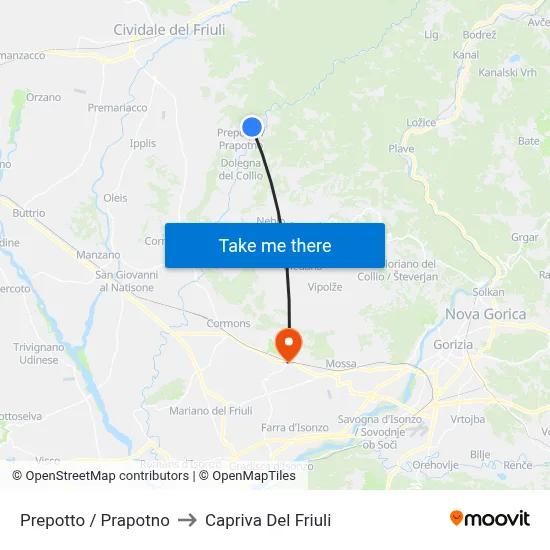 Prepotto / Prapotno to Capriva del Friuli map