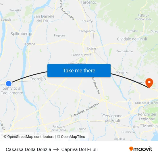 Casarsa della Delizia to Capriva del Friuli map