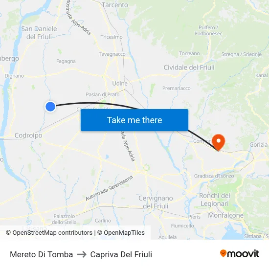 Mereto di Tomba to Capriva del Friuli map
