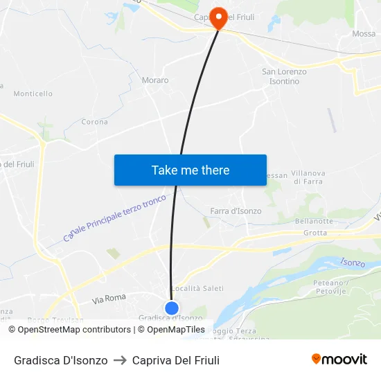 Gradisca d'Isonzo to Capriva del Friuli map