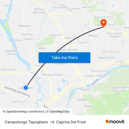Campolongo Tapogliano to Capriva del Friuli map
