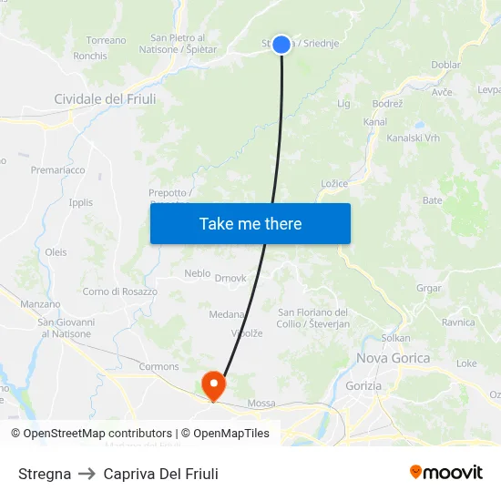 Stregna to Capriva del Friuli map