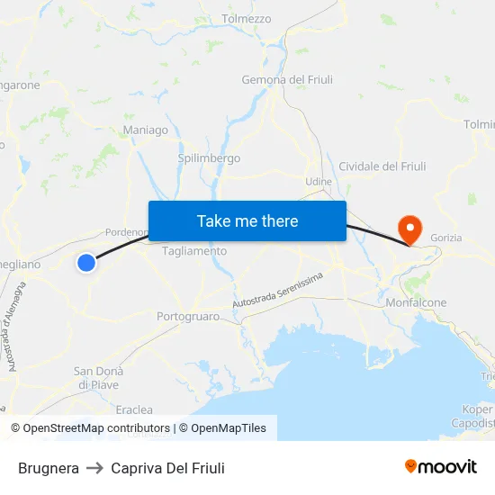 Brugnera to Capriva del Friuli map