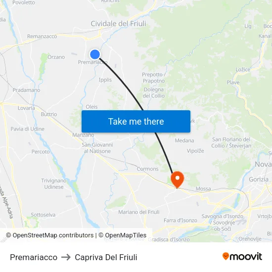 Premariacco to Capriva Del Friuli map