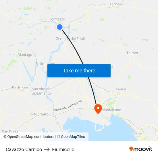Cavazzo Carnico to Fiumicello map