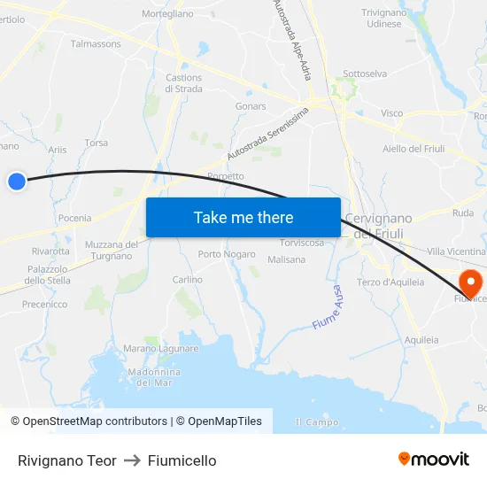 Rivignano Teor to Fiumicello map
