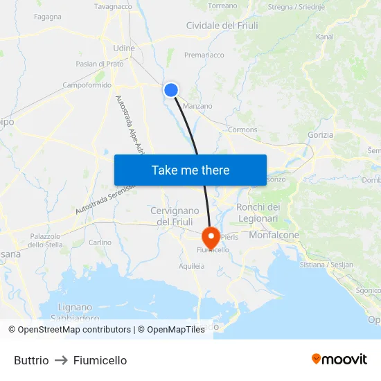 Buttrio to Fiumicello map