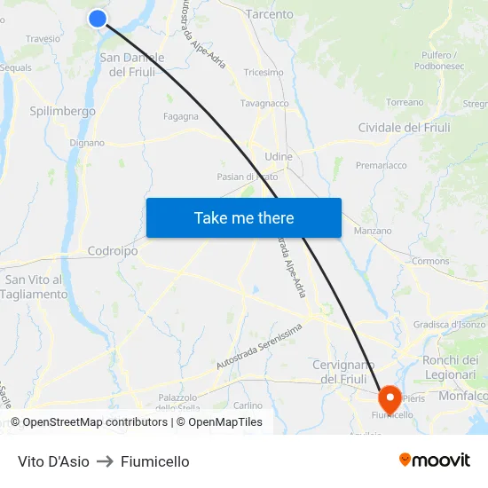 Vito d'Asio to Fiumicello map