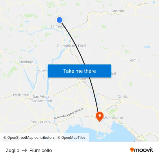 Zuglio to Fiumicello map