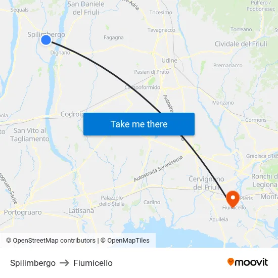 Spilimbergo to Fiumicello map