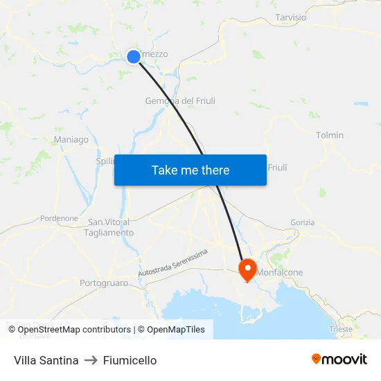 Villa Santina to Fiumicello map
