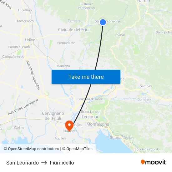 San Leonardo to Fiumicello map