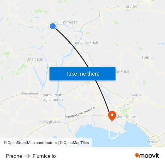 Preone to Fiumicello map