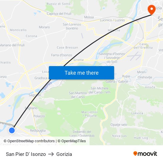 San Pier D' Isonzo to Gorizia map