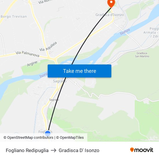 Fogliano Redipuglia to Gradisca D' Isonzo map