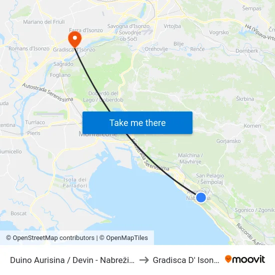 Duino Aurisina / Devin - Nabrežina to Gradisca D' Isonzo map