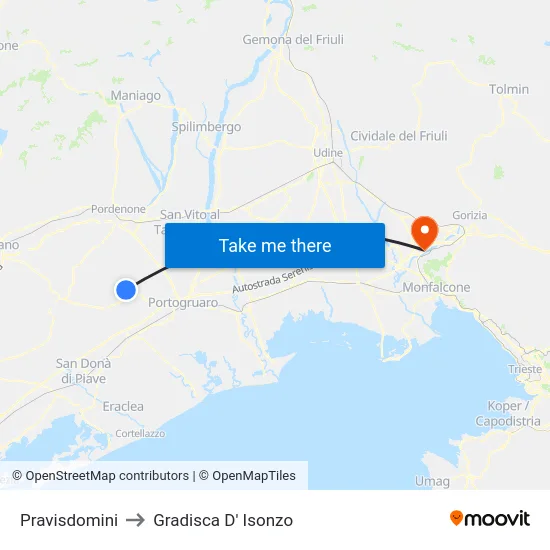 Pravisdomini to Gradisca D' Isonzo map