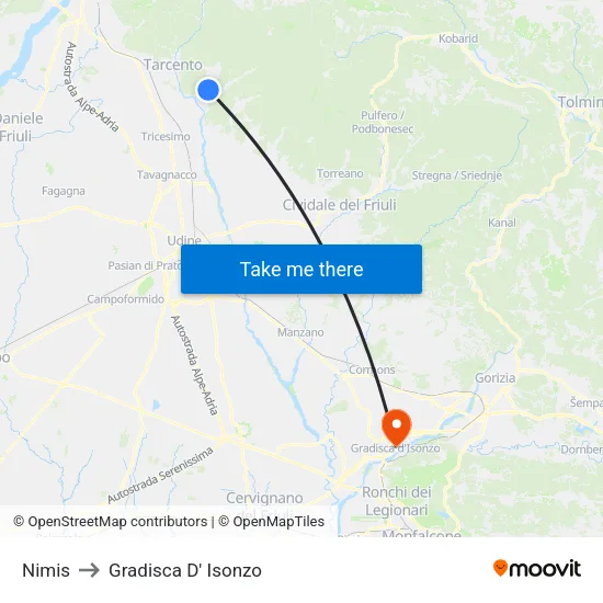 Nimis to Gradisca D' Isonzo map