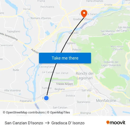 San Canzian D'Isonzo to Gradisca D' Isonzo map