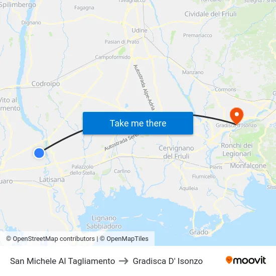 San Michele Al Tagliamento to Gradisca D' Isonzo map