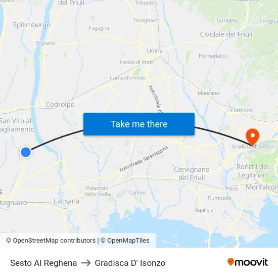Sesto Al Reghena to Gradisca D' Isonzo map