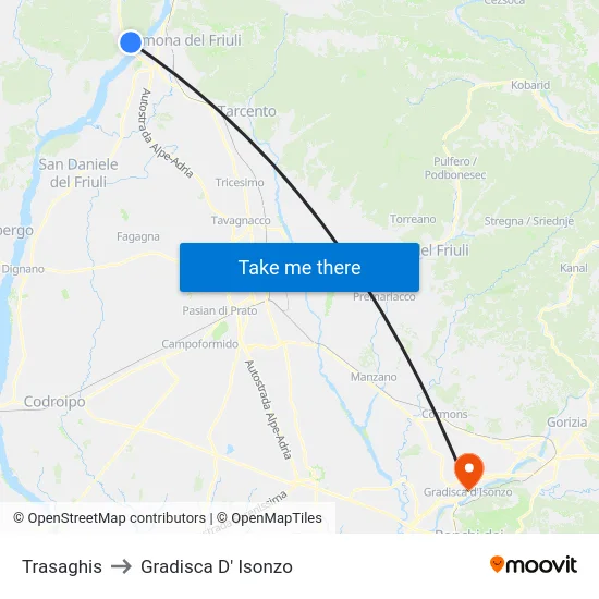 Trasaghis to Gradisca D' Isonzo map