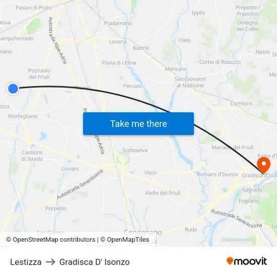 Lestizza to Gradisca D' Isonzo map