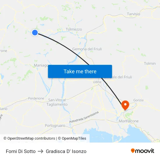 Forni Di Sotto to Gradisca D' Isonzo map