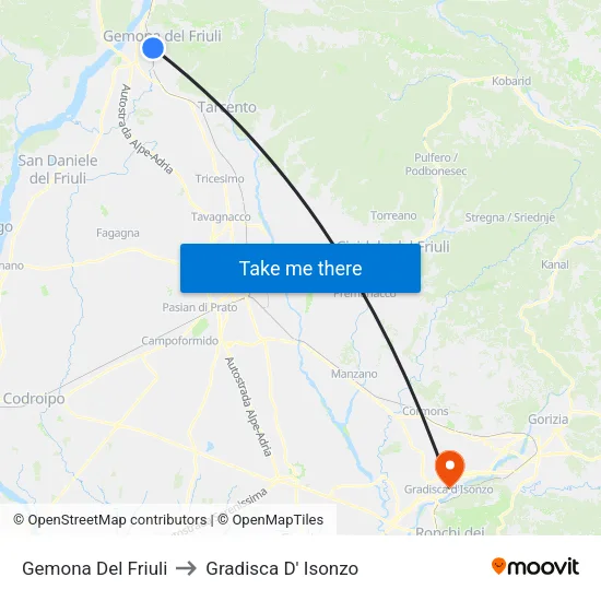 Gemona Del Friuli to Gradisca D' Isonzo map