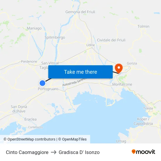 Cinto Caomaggiore to Gradisca D' Isonzo map