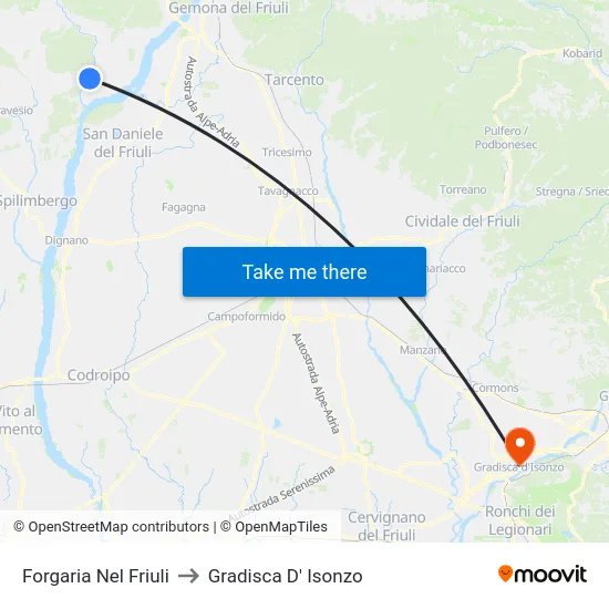 Forgaria Nel Friuli to Gradisca D' Isonzo map