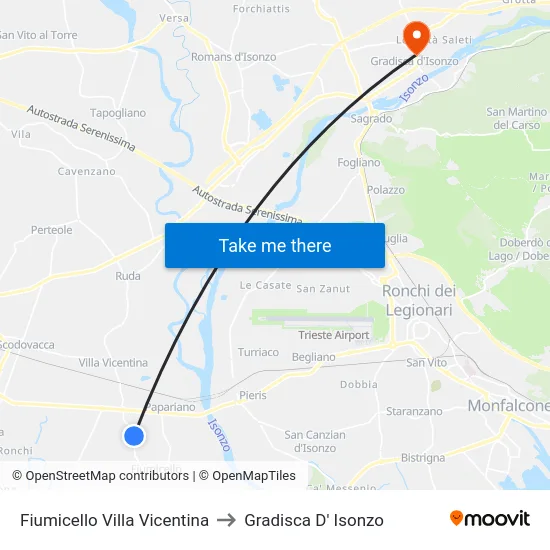 Fiumicello Villa Vicentina to Gradisca D' Isonzo map