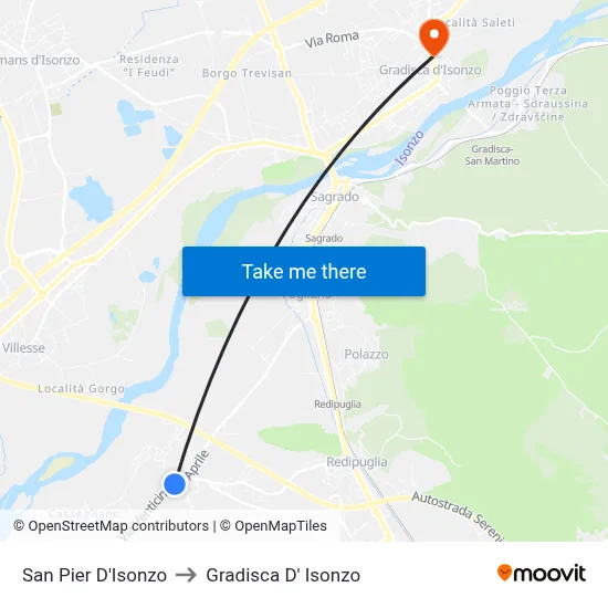 San Pier D'Isonzo to Gradisca D' Isonzo map