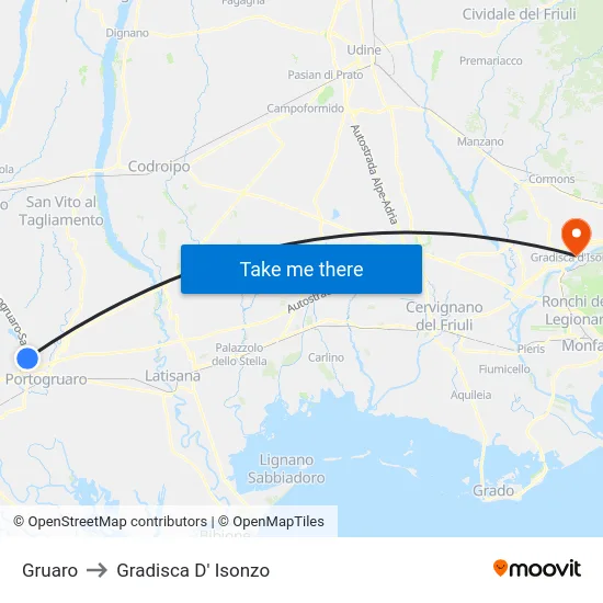 Gruaro to Gradisca D' Isonzo map