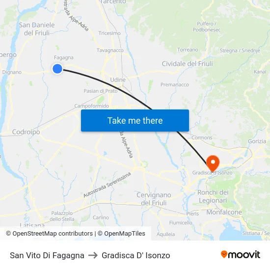 San Vito Di Fagagna to Gradisca D' Isonzo map
