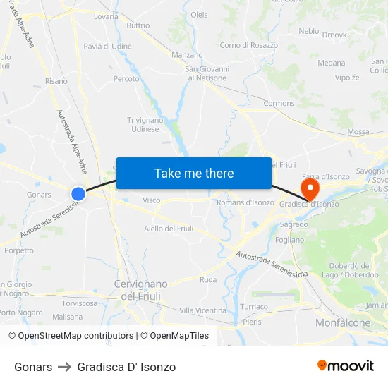 Gonars to Gradisca D' Isonzo map
