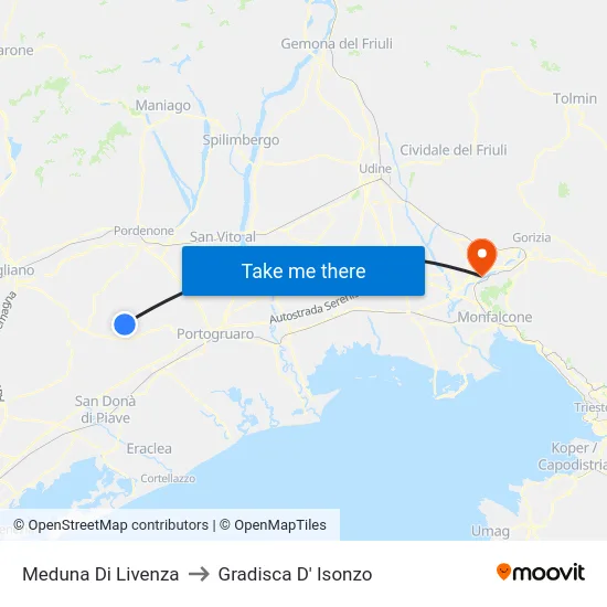 Meduna Di Livenza to Gradisca D' Isonzo map
